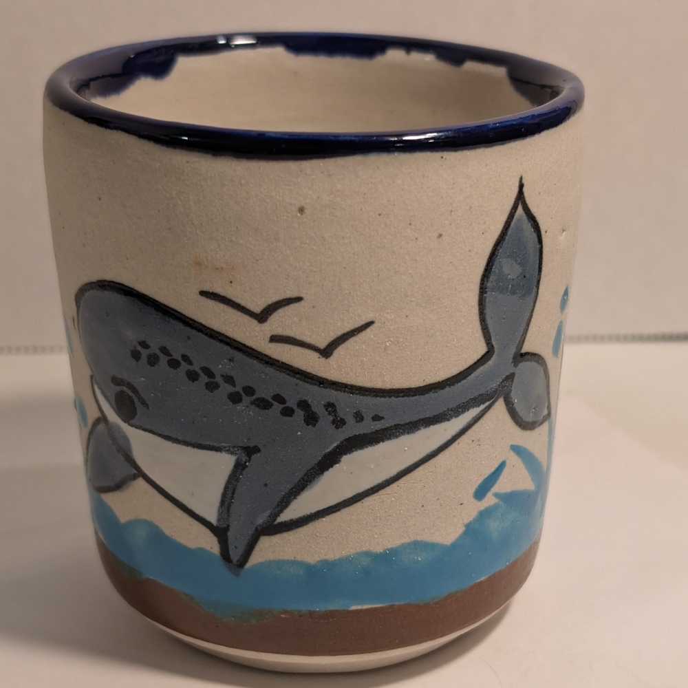 Hand Painted Coffee Mug Dolphin Ocean Scene Mexico Signed